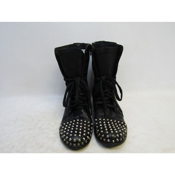 STEVE MADDEN Womens Sz 6 M Black Leather Zip Lace Up Combat High Ankle Boots - Picture 5 of 11